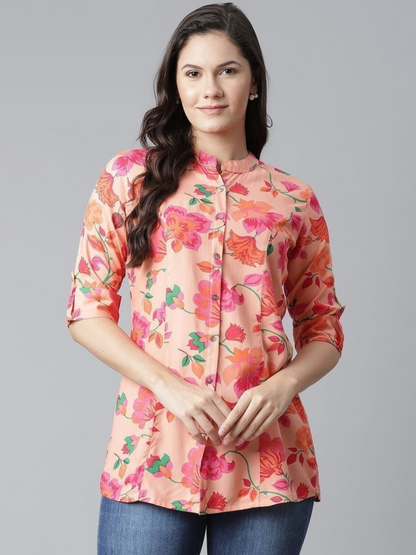 Cutyful Peach Floral Print Rayon Top for Women – Casual & Stylish Daily Wear