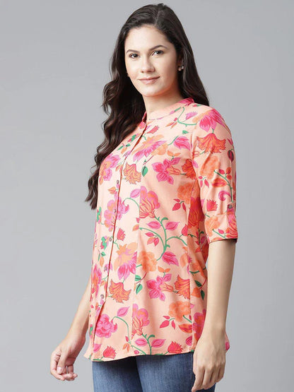 Cutyful Peach Floral Print Rayon Top for Women – Casual & Stylish Daily Wear