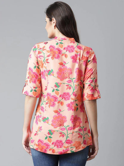Cutyful Peach Floral Print Rayon Top for Women – Casual & Stylish Daily Wear