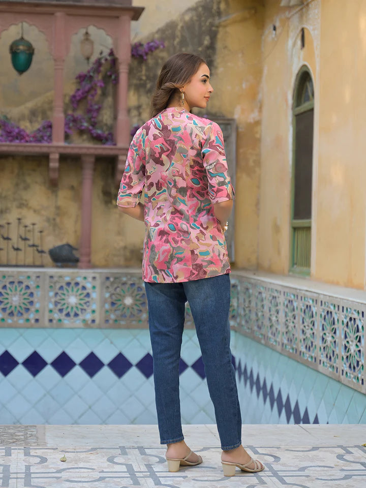 🌸 Pretty in Pink – Cutyful Floral A-Line Rayon Top