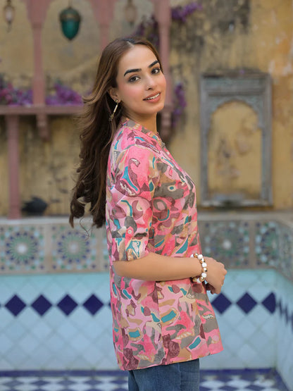 🌸 Pretty in Pink – Cutyful Floral A-Line Rayon Top