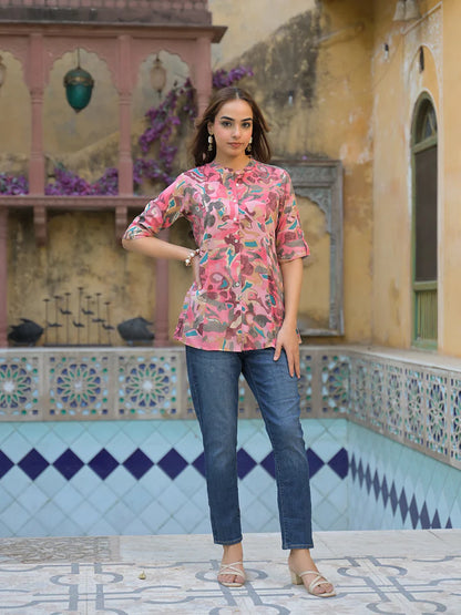 🌸 Pretty in Pink – Cutyful Floral A-Line Rayon Top