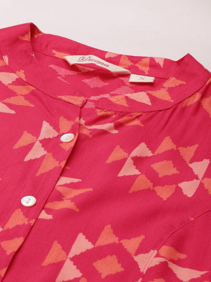 Women's Geometric Printed Pink Rayon Shirt Top (XS-7XL)