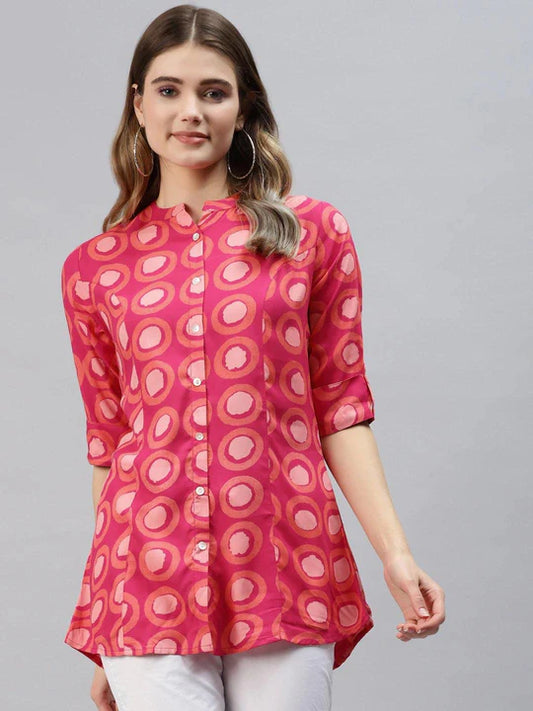 Women’s Pink Abstract Printed Rayon Shirt Top (XS-7XL)