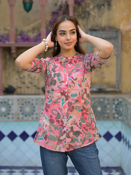 🌸 Pretty in Pink – Cutyful Floral A-Line Rayon Top
